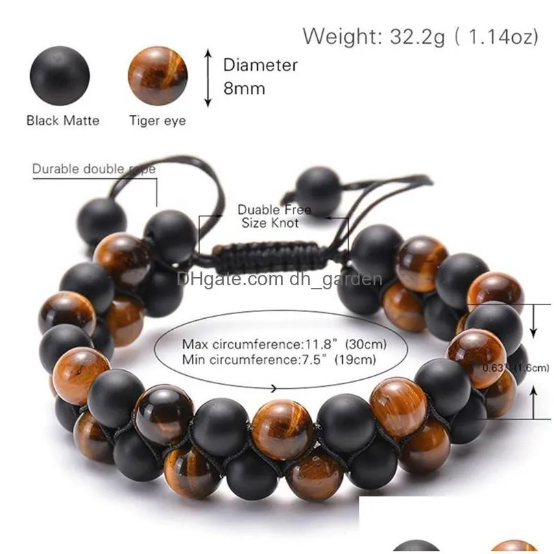 Beaded Handmade Tiger Eye Lava Bead Bracelet Essential Oil Diffuser Double Row Natural Healing Stone Beads Adjustable Drop Delivery J Dhou8