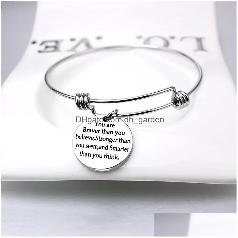 Bangle High Quality Stainless Steel Inspirational Charm Bracelet Bangle Expandable Sliver Color Wire For Your Friend Jewelr Dhgarden Dh9Yv