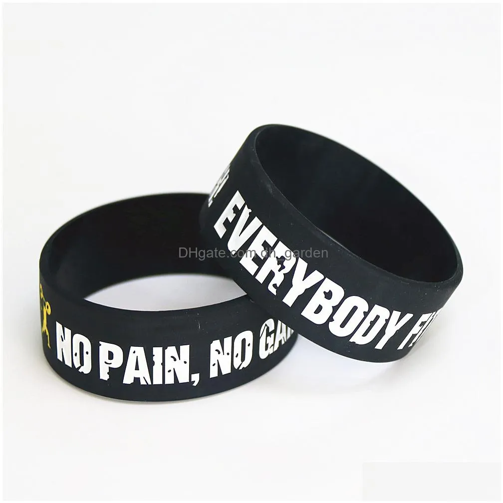 Other Bracelets Everybody Fit No Pain Gain Sile Wristband Wide Band Motto Sport Rubber Bracelets Bangles Armband Couple Gift Drop Del Dhovm