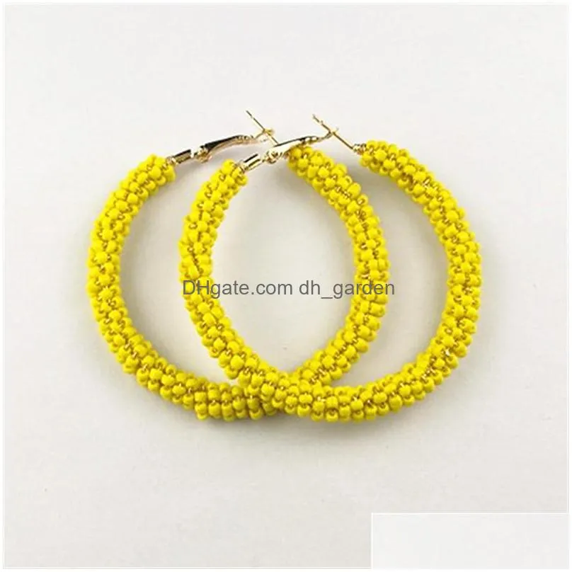 Hoop & Huggie New Big Round Hoops Earrings Bohemian Fashion Colorf Beads Circle Jewelry Statement Party For Women Wholesale Dhgarden Dhis2