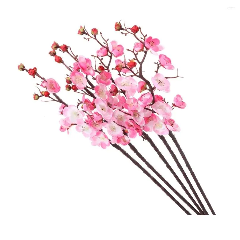 decorative flowers 5pcs 60cm artificial plum blossom fake home wedding decoration (red)