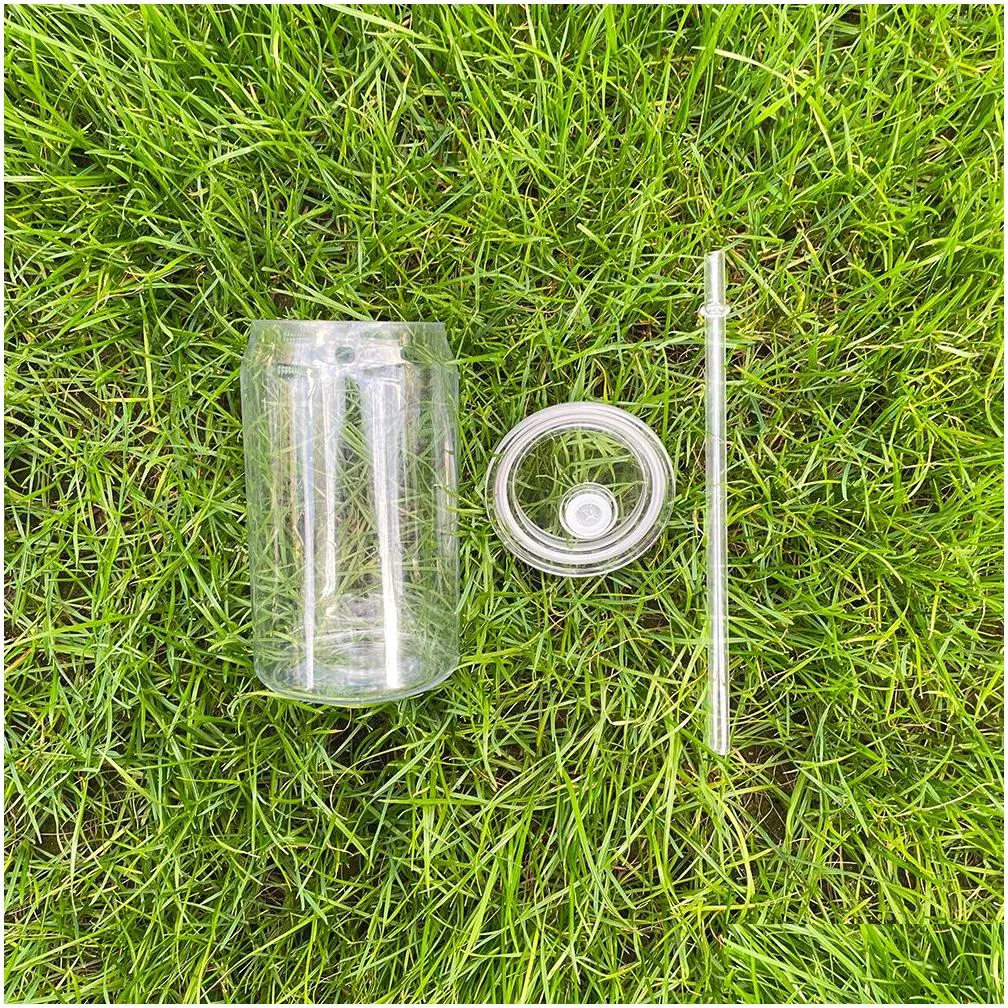 Mugs Elegant Shaped Drinking Glasses Recyclable 16Oz Acrylic Plastic Tumbler Can With Pp Lids Clear Transparent Soda For Uv Dtf Wraps Otpdr