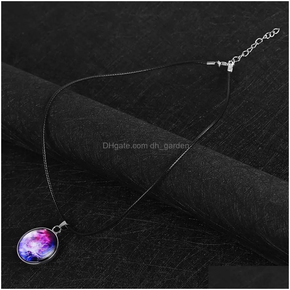 Pendant Necklaces New Fashion Universe Starry Glass Pendant Leather Necklace For Women Colorf Ball Shape Charm Choker Jewelry Drop Del Dhlcu