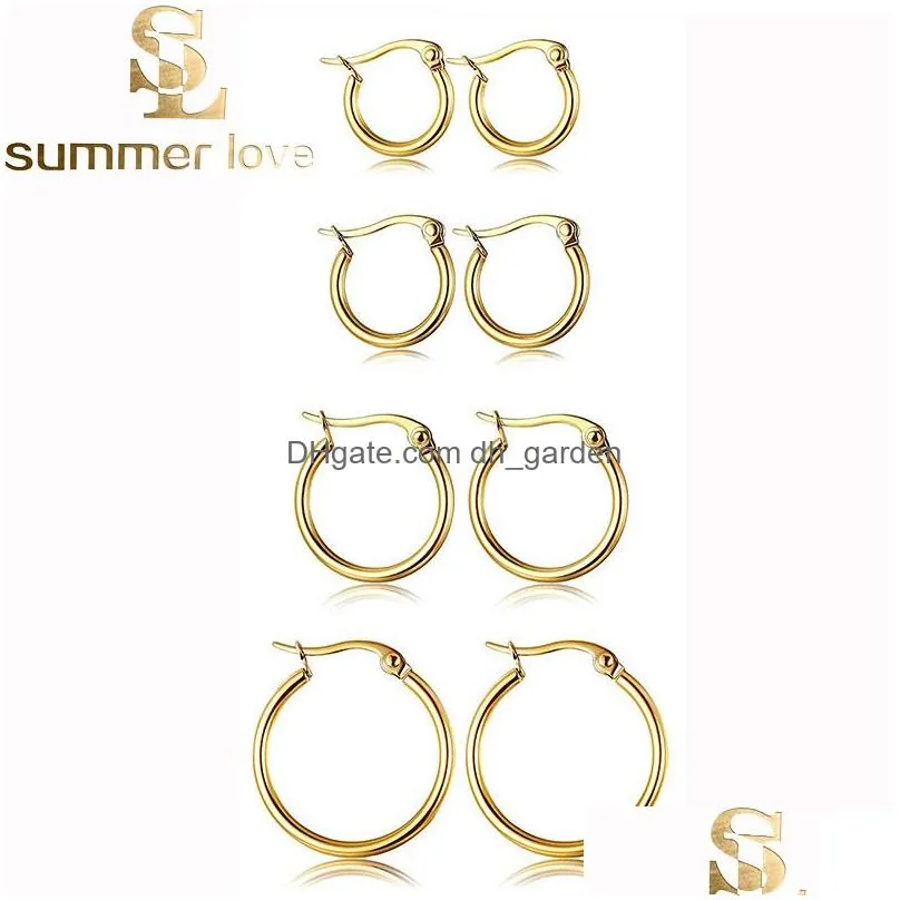 Hoop & Huggie New Fashion 316L Stainless Steel Big Hoop Earrings For Cartilage Women Gold Sier Small Circle Round Jewelry W Dhgarden Dhhrm