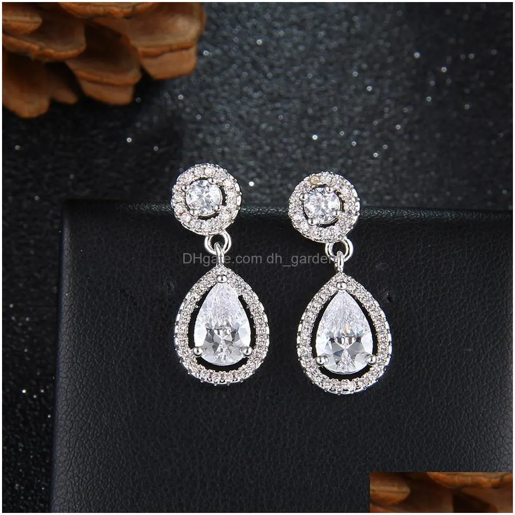 Stud Newest Gold Plated Cubic Zirconia Waterdrop Shape Drop Earring For Women Elegant Copper Gift Brides Bridesmaids Drop D Dhgarden Dhza3