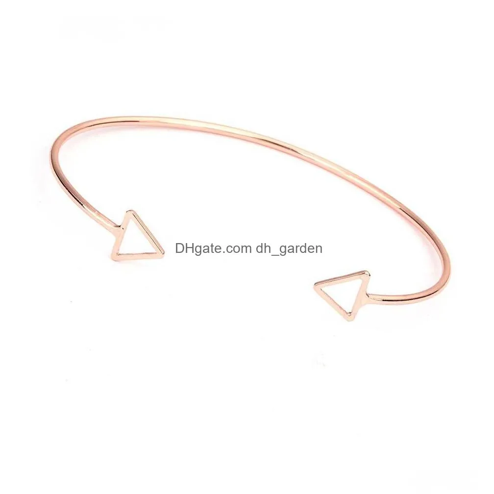 Bangle Adjustable Size Geometric Leaf Cross Bangle Bracelet For Women Black Sliver Gold Color Cuff Gift Simple Statement Jewelry Drop Dhuib