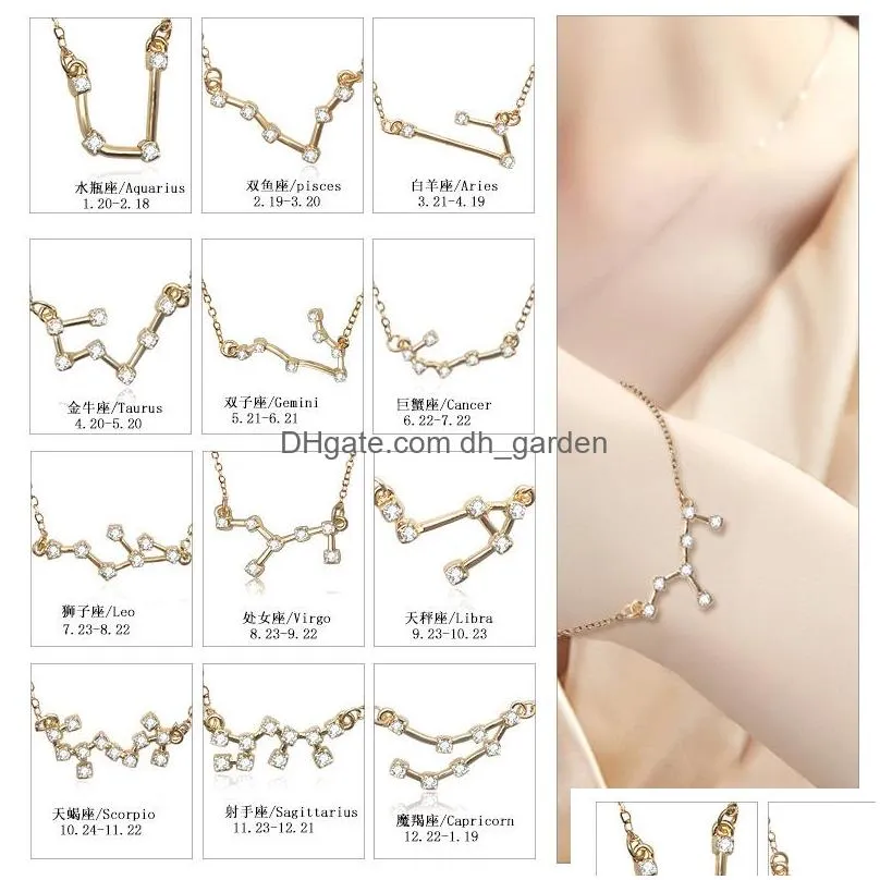 Chain Sale 12 Constellation Crystal Charm Chain Bracelet For Women Girl Fashion Gold Sier Adjustable Anklet Jewelry Student Dhgarden Dhv7U