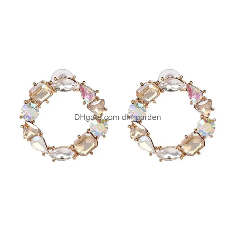 Hoop & Huggie Boho Round Circle Colorf Crystal Pendant Drop Earrings Women Wedding Plating Alloy Statement Hoop Jewelry Dro Dhgarden Dh87K