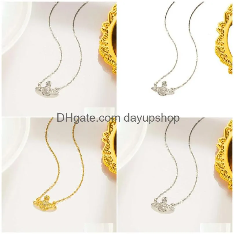 Designer High Quality New Sier Fl Diamond Hollowed Out Necklace Of Empress Dowager Tiktok Kwai Live Broadcast Drop Delivery Dhxpb