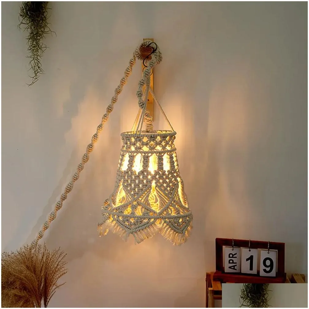 handmade macrame light shade chandeliers hanging light cover boho chic light shade macrame woven tapestry home room decoration 240115