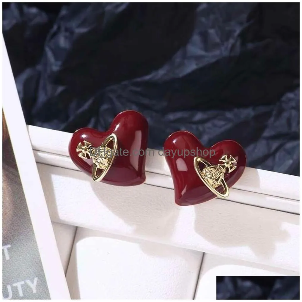 Designer High Quality Red Love Western Empress Dowager New 2023 French Style Autumn And Winter Light End Earrings Drop Delivery Dhrvj
