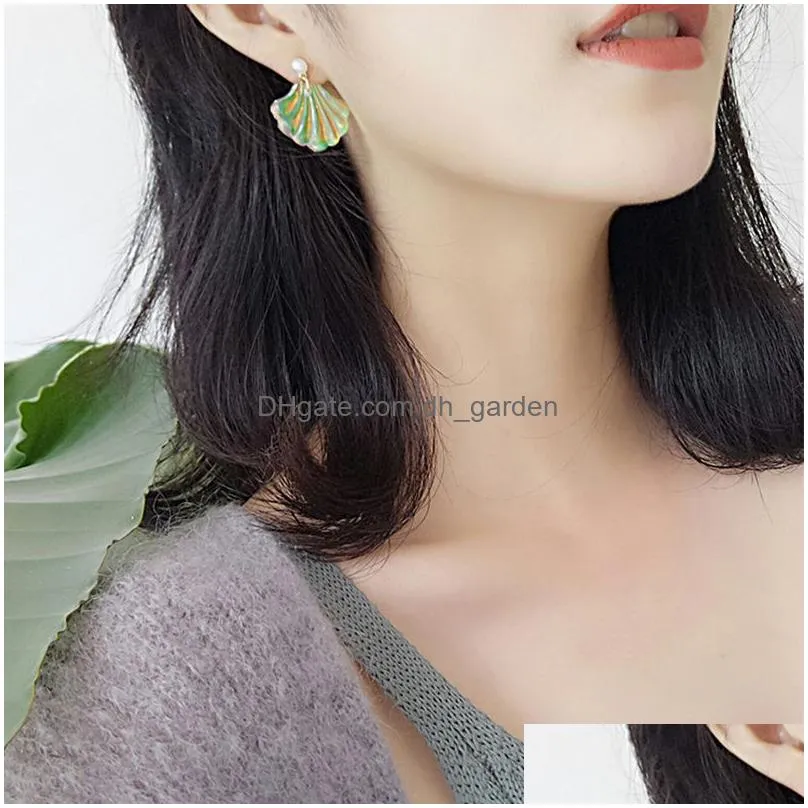 Dangle & Chandelier Fashion Acrylic Colorf Shell Pearl Pendant Dangle Earring For Women Girls Korea Style Cute Resin Stud J Dhgarden Dhfiz