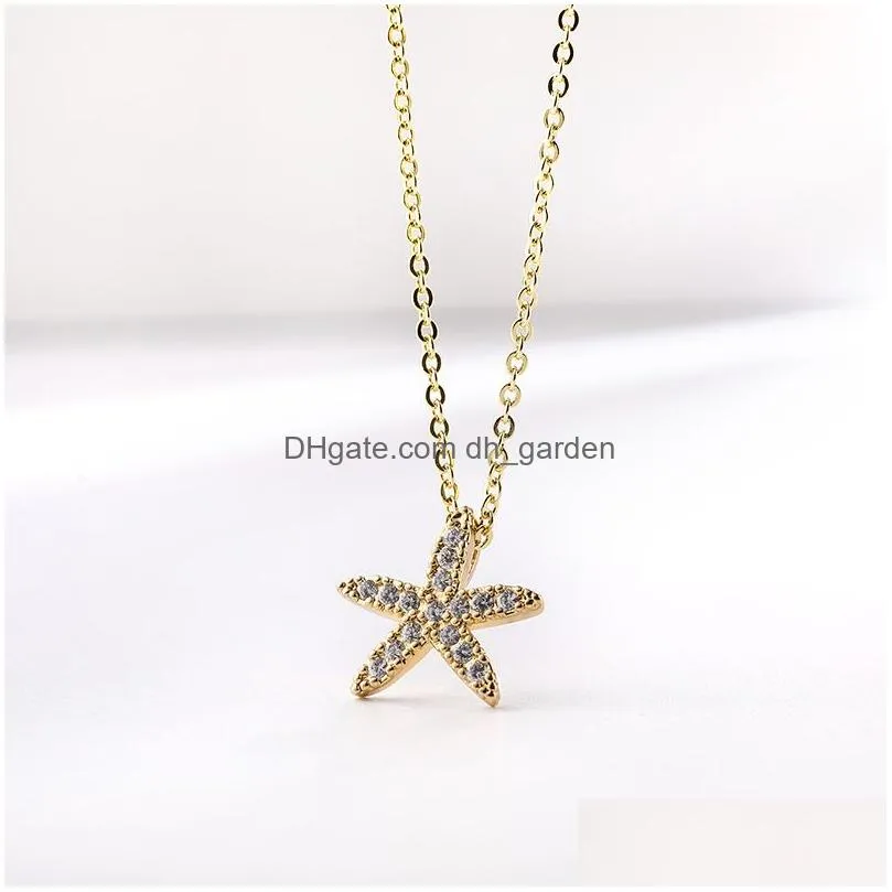 Pendant Necklaces New Sweet Cz Starfish Necklace Earrings For Women Big Gold Star Copper Inlay Zircon Stud Fashion Jewelry C Dhgarden Dhmgc