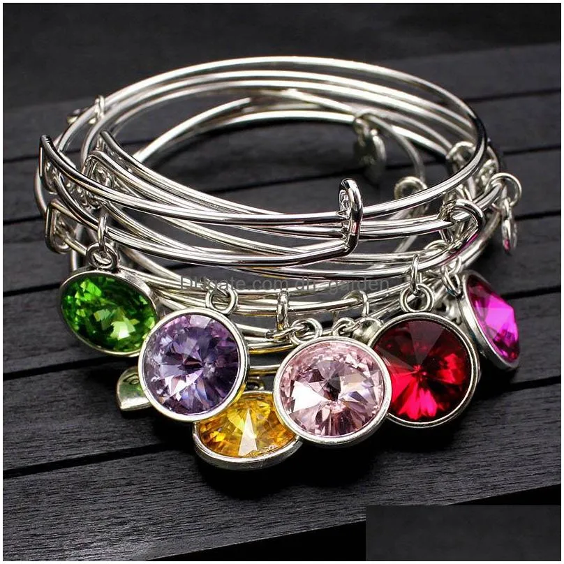 Charm Bracelets Birthstone Sier Color Expandable Wire Bracelet Bangles For Women 12 Colors Diy Bangle Friend Birthday Gifts Wholesale Dh2Ah