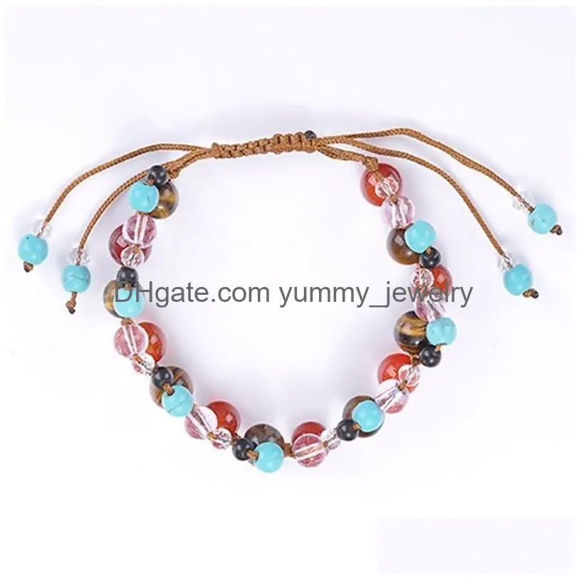 Beaded Handmade Braided Beaded Strands Bracelets For Men Women Natural Stone Agate Crystal Beads Pendant Bracelet Girls Ladies Hand J Dhket