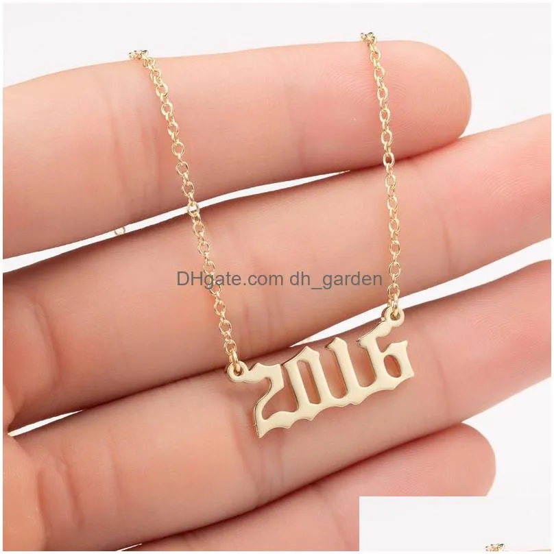 Pendant Necklaces New Personality Birth Year Charm Necklace Number Pendant For Women Stainless Steel Fashion Birthday Gift J Dhgarden Dh2Zh