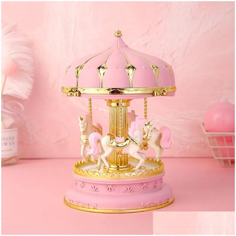 decorative objects figurines elegant colorful flash carousel music box room decoration accessories home accessories 230830