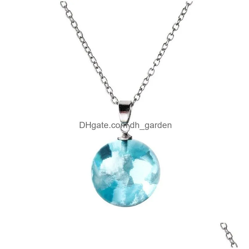 Pendant Necklaces Creative Handmade Blue Sky White Cloud Pendant Necklace Fashion Women Resin Ball Moon Transparent Lady Jew Dhgarden Dhy64