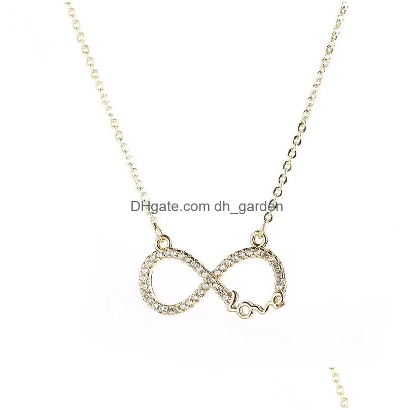 Pendant Necklaces New Arrival Copper Zircon Infinity Love Pendants Necklace For Couple Girlfriend Gold Sier Color Long Drop Dhgarden Dh2Bd