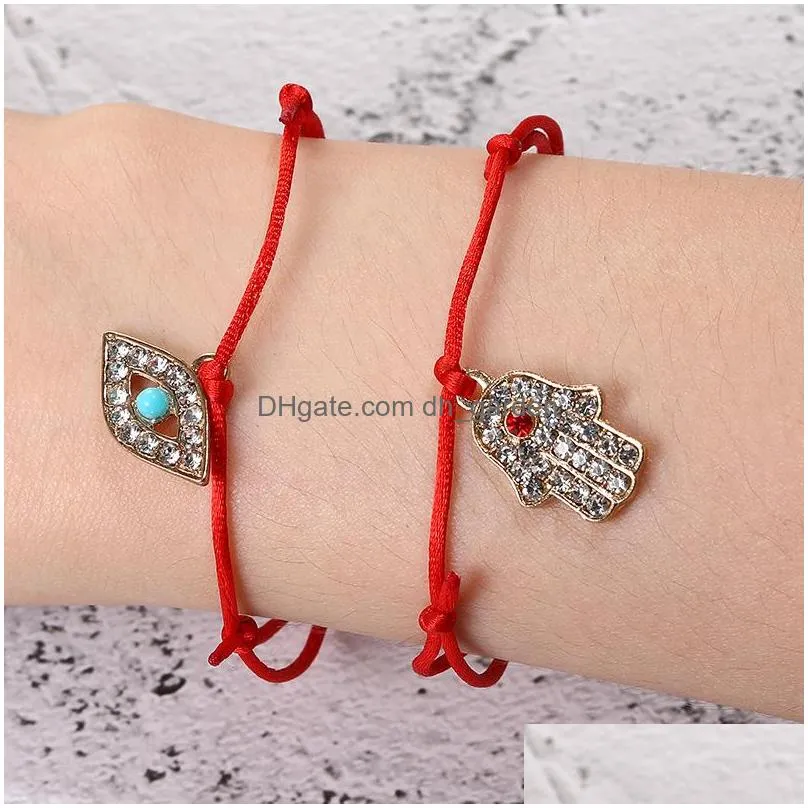 Charm Bracelets 2021 Handwoven Lucky Red String Charm Bracelets For Women Men Ctystal Fatima Hamsa Hand Evil Blue Eye Penda Dhgarden Dhfk8