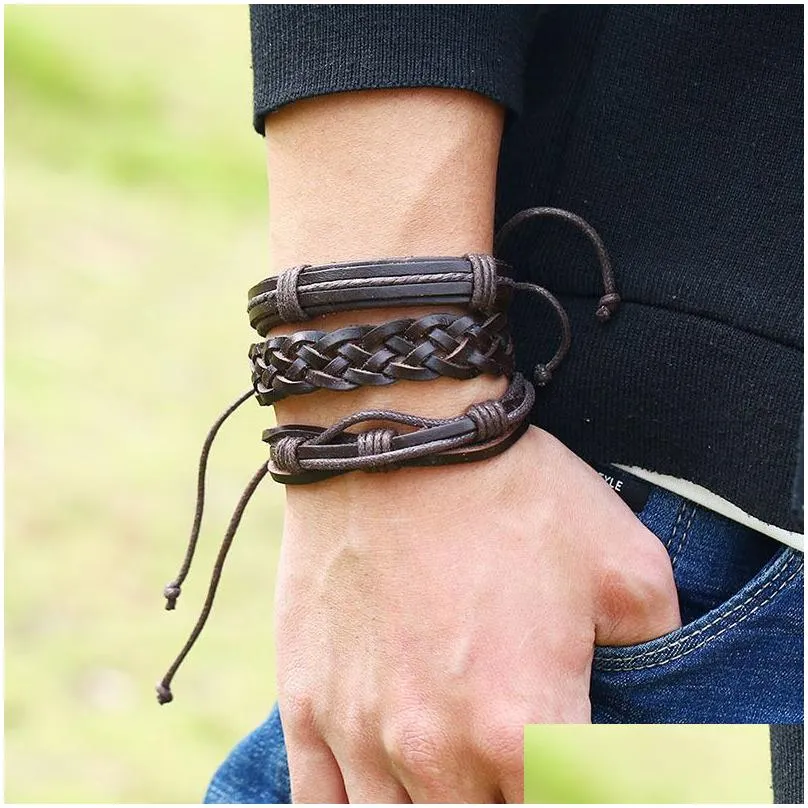 Charm Bracelets Simple Star Bracelets Adjustable Genuine Leather Women Woven Wrap Bangles Fashion Mens Mtilayer Braided Beaded Diy Je Dh3Vz