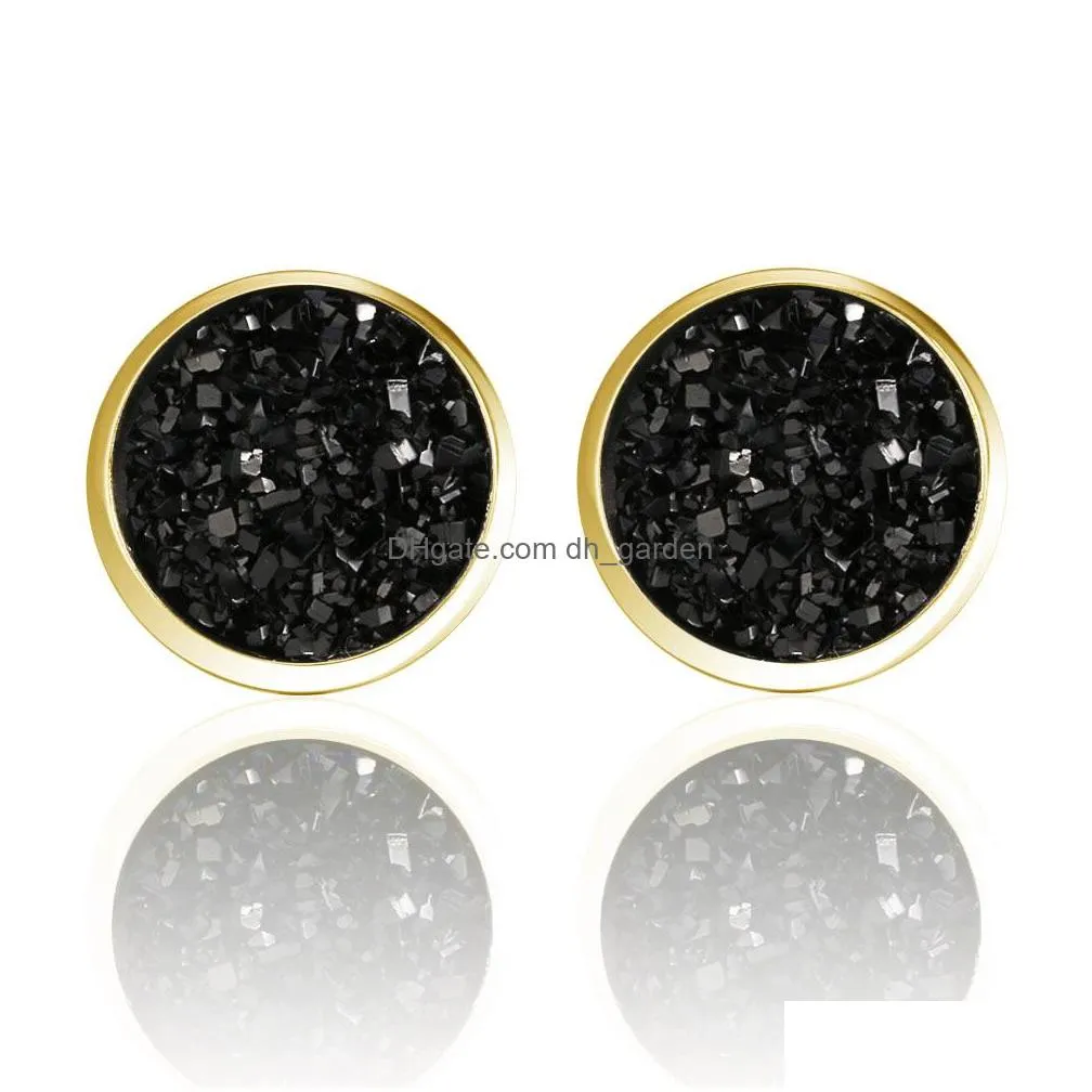 Stud 1 Pairs 16 Colors Cute Round Stud Earrings For Women Stainless Steel Colorf Drusy Resin Cluster Fashion Jewelry Drop Delivery Je Dhzyg