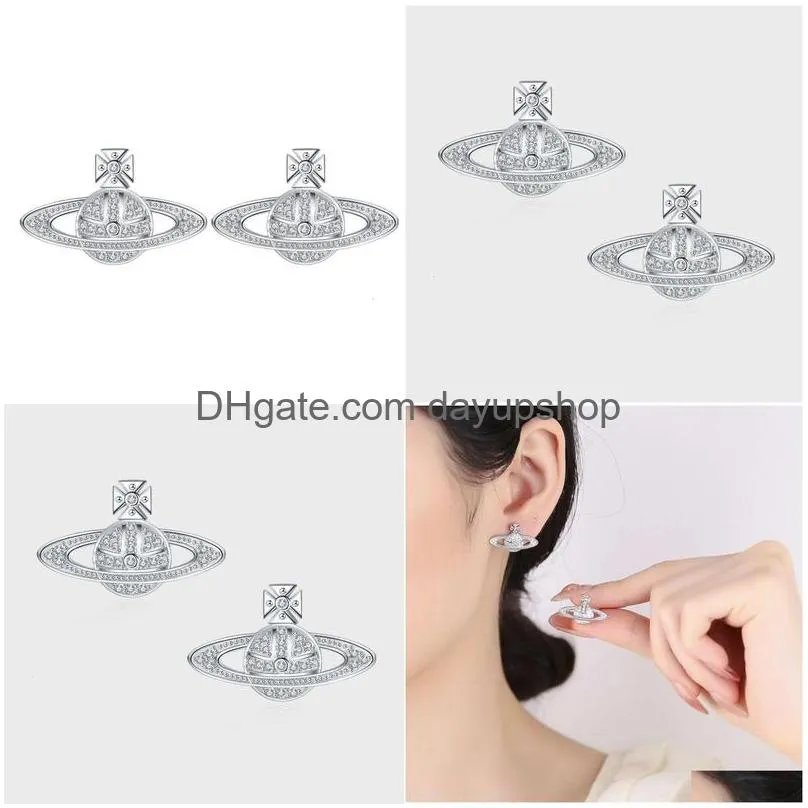 Designer High Quality S Pure Sier Empress Dowager Fl Diamond Studded Earrings For Women With Internet Celebrity Temperament And Niche Dhyci