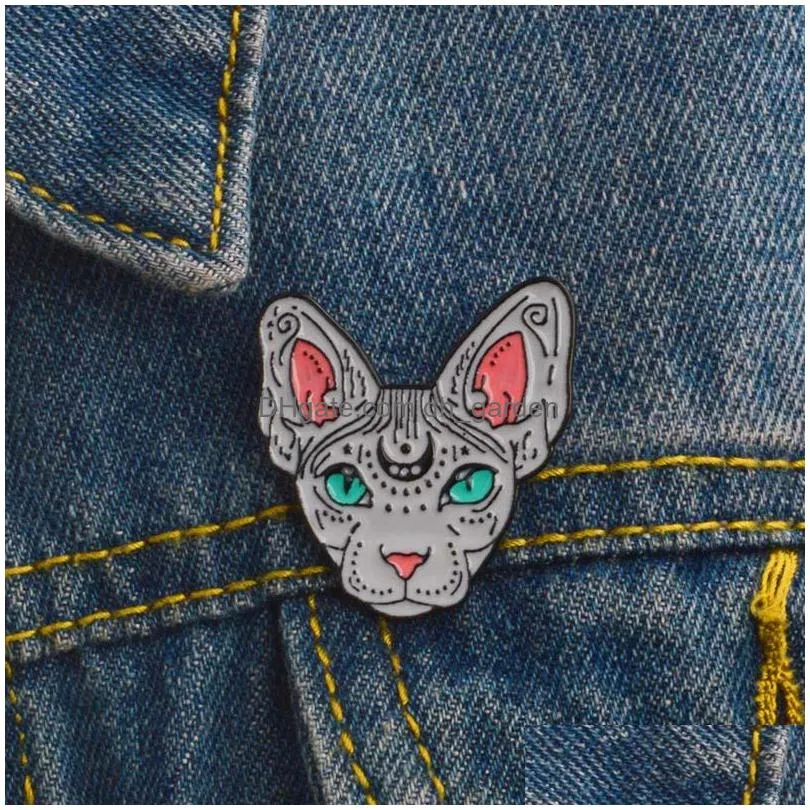 Pins, Brooches New Arrival Grey Alloy Cartoon Lynx Cat Brooch Shirt Denim Collar Animal Pin Brooches For Women Badge Backpack Bag Hat Dhzre