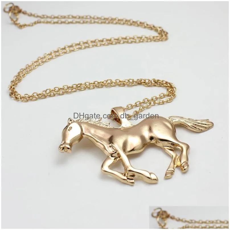 Pendant Necklaces New Arrival Sliver Gold Horse Shape Chain Necklece For Women Girl Cute Animal 64X41Mm Pendants Necklace Lucky Jewelr Dhoqi