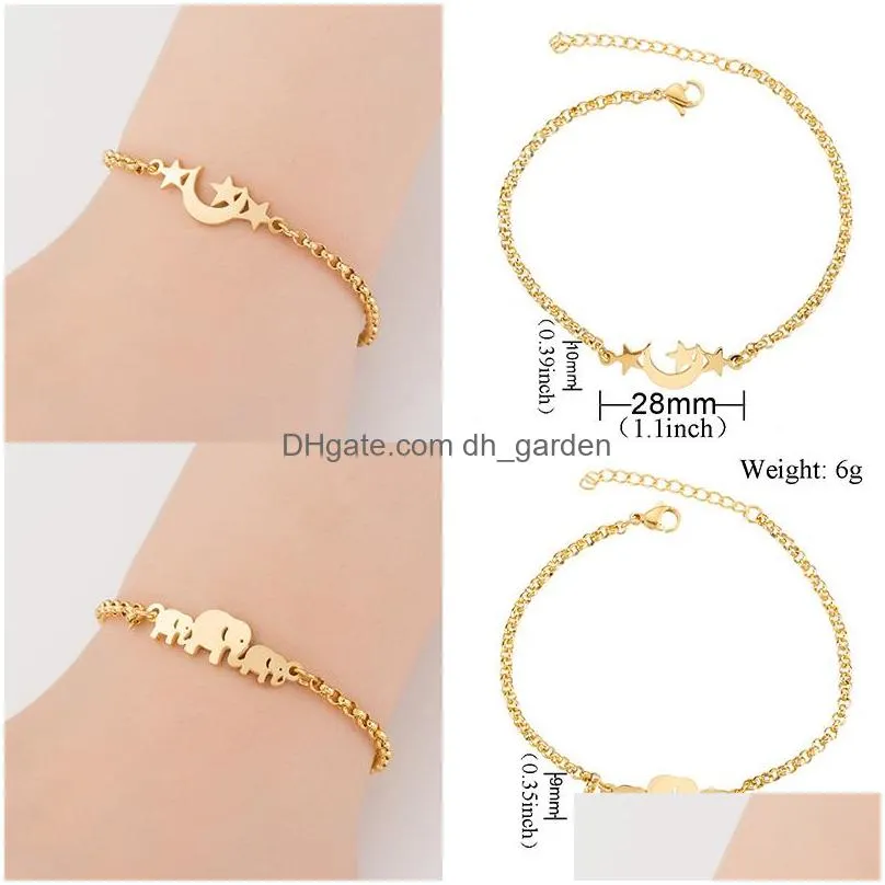 Chain Stainless Steel Gold Elephant Hearts Star Chain Bracelet For Women Lovely Animal Charm Fashion Wedding Jewelry Gift Drop Delive Dhfsa