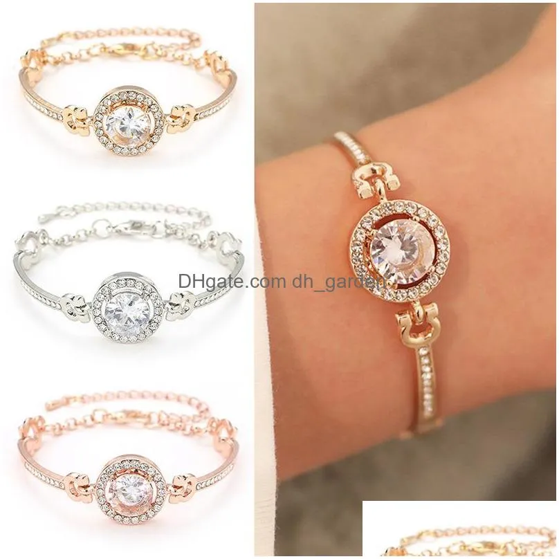 Chain New Arrival Fashion Rhinestone Zircon Bracelet For Women Big Crystal Stone Adjustable Size Gold Sier Rose Drop Delive Dhgarden Dhyu5