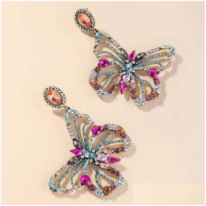 Stud Big Statement Butterfly Studs Earring Baroque Women Colorf Rhinestone Diamond Drop Earrings Gifts Fashion Animal Design Street P Dhqsi