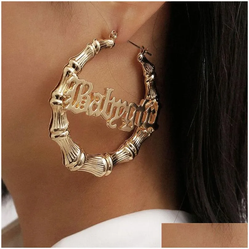 Hoop & Huggie Women Gold Large Hoop Earrings Baby Girl Letter Sier Love Peach Heart Geometric Circle Bamboo Bone Earring Fashion Desi Dhjgl