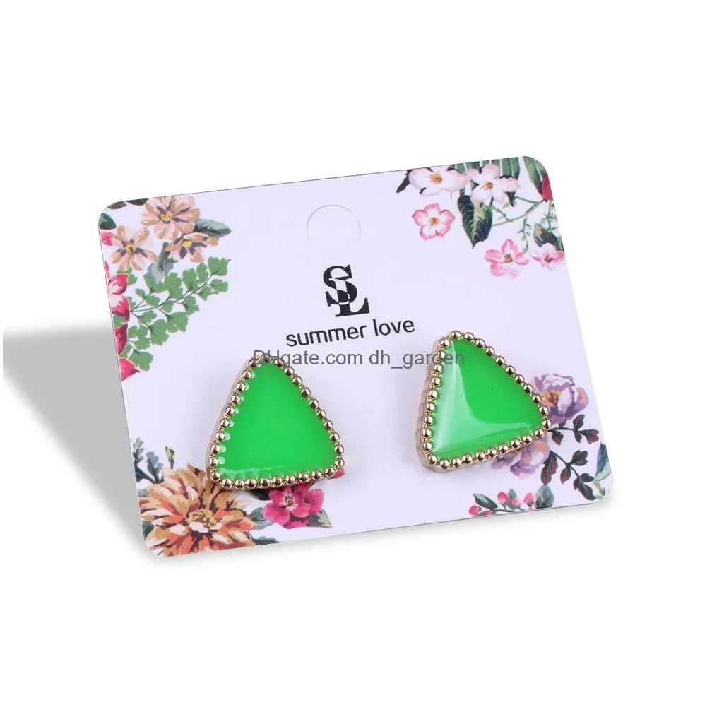 Stud 6 Color Sweet Pink Green Enamel Stud Earring For Woman Kid Girl Ear Accessories Cute Geometry Triangle Earings Statement Drop De Dhgjo