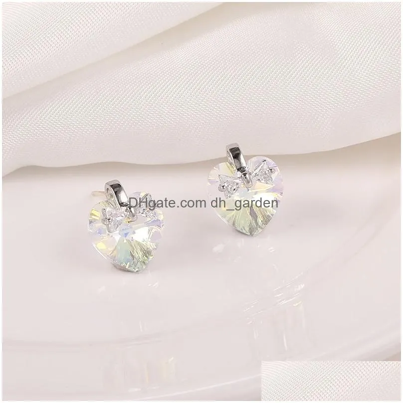 Dangle & Chandelier Fashion 925 Sterling Sier Heart Crystal Zircon Stud Earrings For Women Girl Copper Inlaid Cz Drop Earri Dhgarden Dhpmt