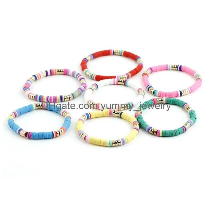 Beaded Surfer Heishi Bracelets Beaded Strands For Women Stackable Rainbow Vinyl Disc Clay Beads Stretch Elastic Layering Friendship B Dhocl