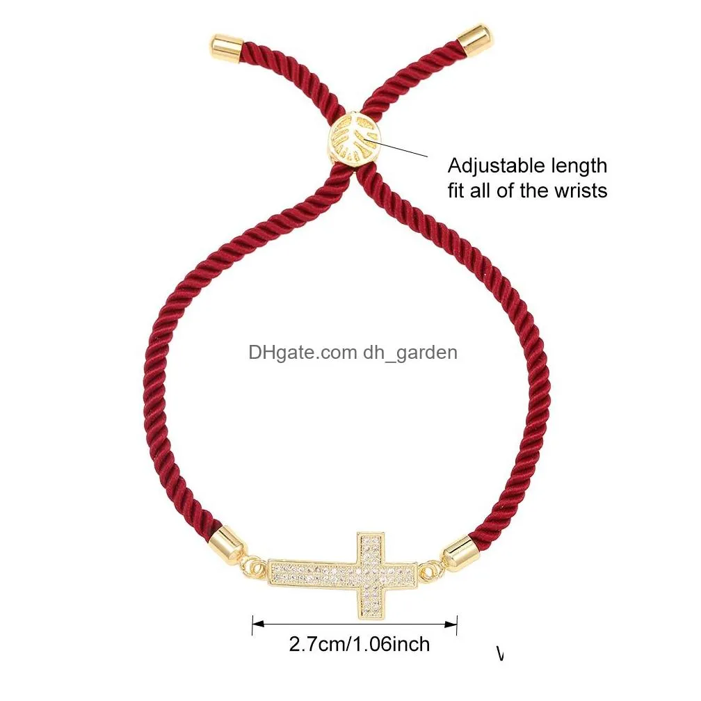 Chain Boho Ethnic Copper Zircon Cross Heart Charm Bracelet For Women Colorf Design Handmade Braided Rope Friendship Bracelets With Ca Dhgwa
