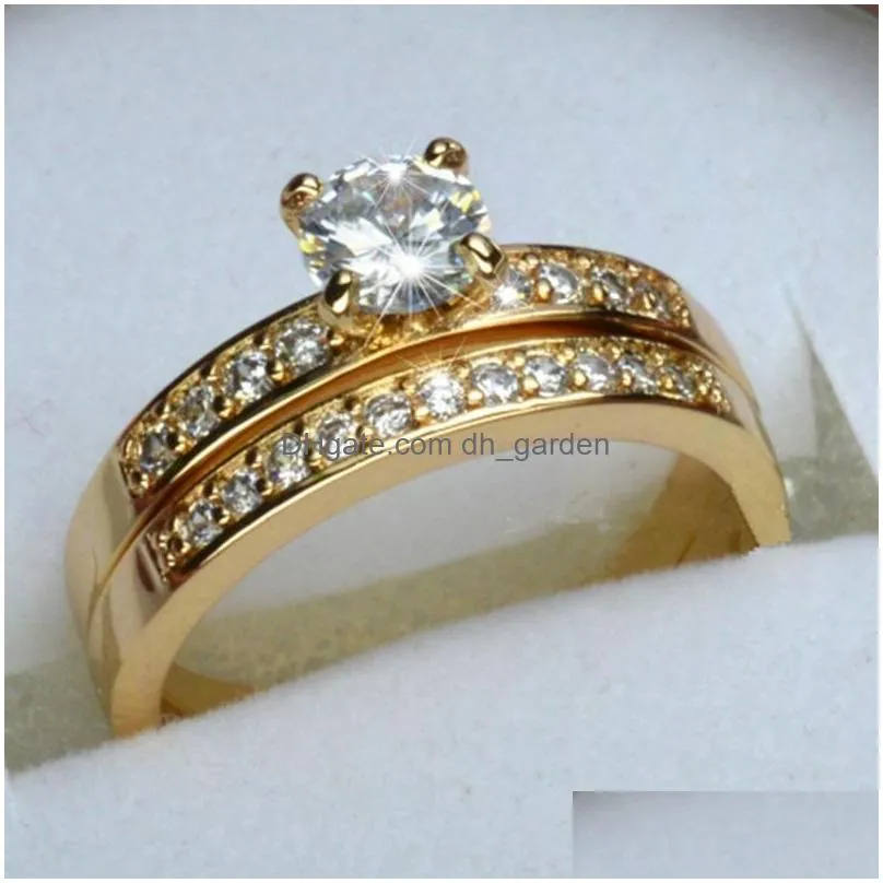 Cluster Rings Gold Plating Couple Ring Set For Women Men Punk Style Crystal Stackable Jewelry Accessories Drop Delivery Jewelry Ring Dhllz