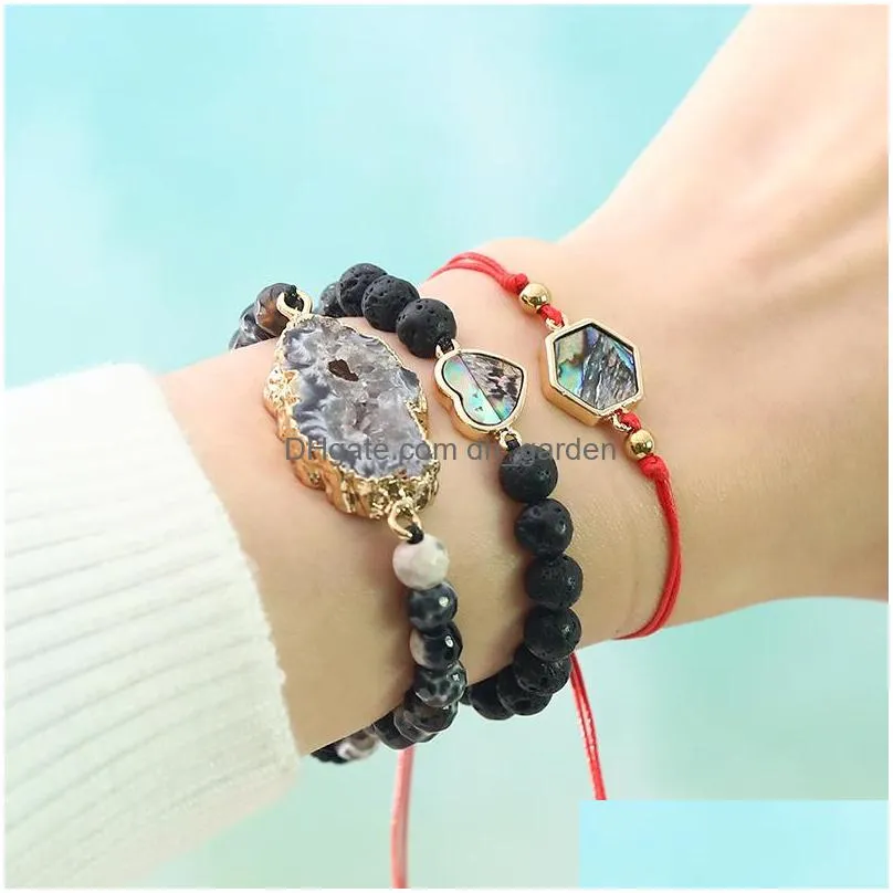 Chain New Bohemian Handmade Woven Rope Bracelet For Women Girl Abalone Shell Heart Round Cross Hexag Charm With Card Friendship Drop Dhuy0