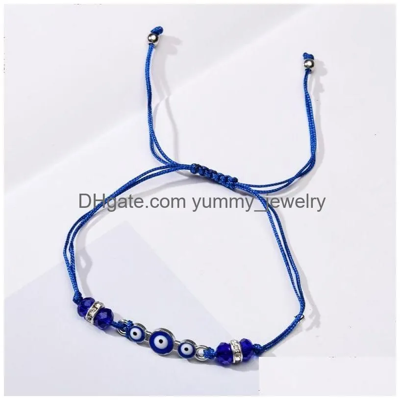 Charm Bracelets Turkey Blue Evil Eye Bracelets Fashion Adjustable Crystal Beads Braided Rope Charm Bracelet Bangles For Women Men Tur Dhmzj