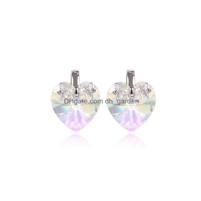 Dangle & Chandelier Fashion 925 Sterling Sier Heart Crystal Zircon Stud Earrings For Women Girl Copper Inlaid Cz Drop Earri Dhgarden Dhpmt