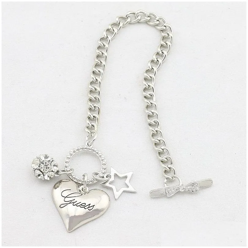 Charm Bracelets Crystal Diamond Bracelets Star Heart Love Bow Design Sier Gold Rhinestone Jewelry Gift For Lady Girls Fashion Elegant Dhgbm