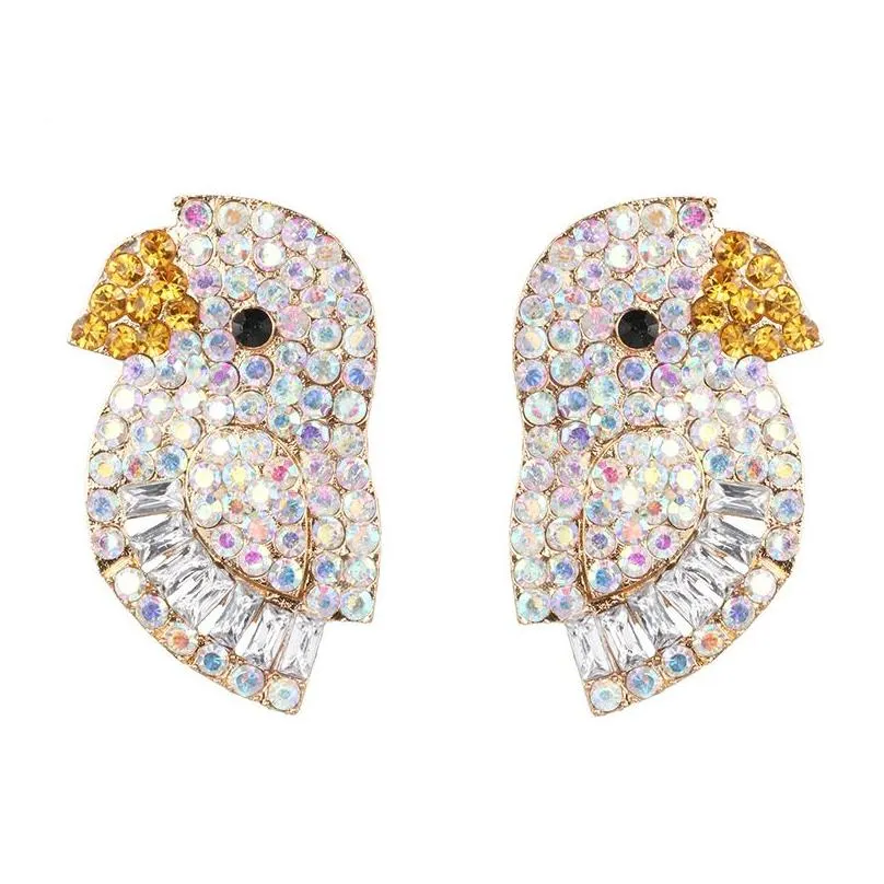 Stud Cute Bird Studs Earrings Animal Parrot Dangles Jewelry Accessories Fashion Metal Colorf Rhinestone Drop Earring Women Charm Stat Dhp6Q