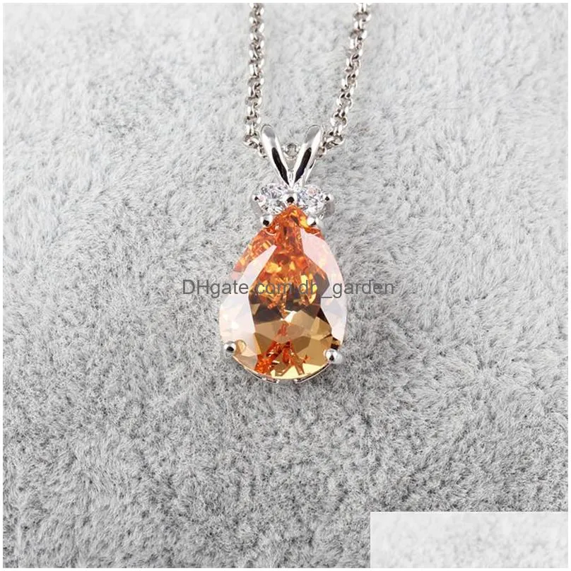 Pendant Necklaces New Crystal Teardrop Pendant Necklace For Women Colorf Cubic Zirconia Cute Rabbit Sier Chain Trendy Jewelry Drop Del Dh0B1