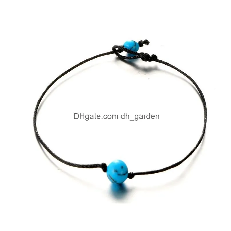 Chain New Bohemian Handmade Woven Leather Wax Rope Anklet For Women 4Pcs Set Pearl Blue Green White Turquoise Adjustable Br Dhgarden Dhuza