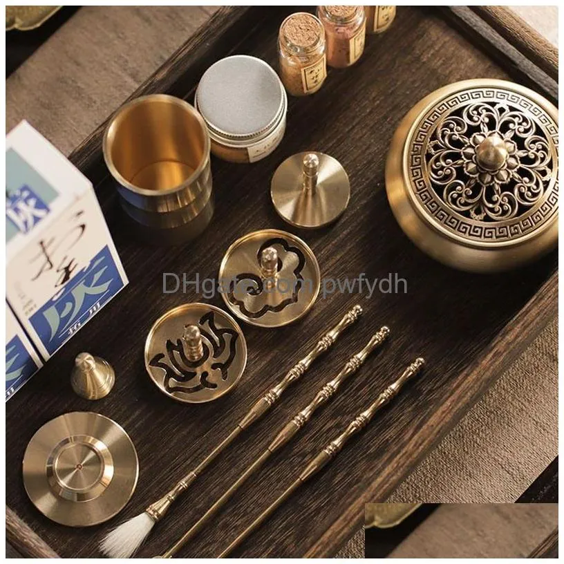 other home garden brass incense set wax melt portable hand fragrance powder making seal moulding tools 230609