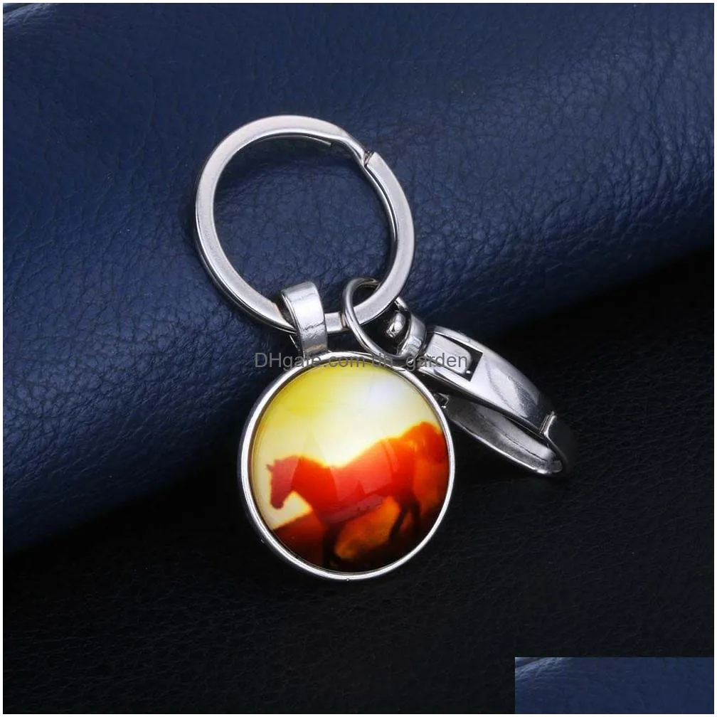 Key Rings Sale 9227Mm Round Alloy Class Horse Time Keychain Bohemian Jewelry Fantasy Animal Couple Keychains Gifts For Wome Dhgarden Dhqc1