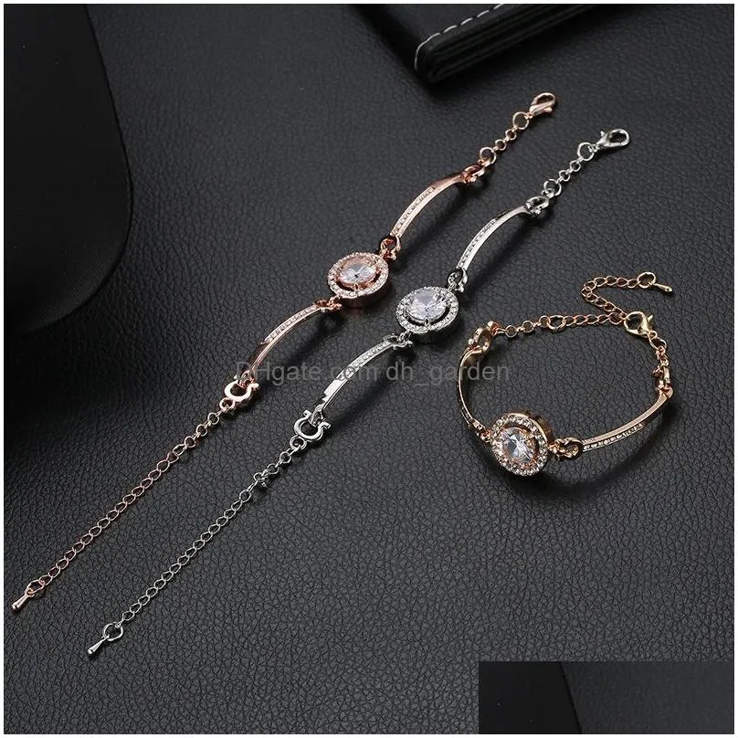 Chain New Arrival Fashion Rhinestone Zircon Bracelet For Women Big Crystal Stone Adjustable Size Gold Sier Rose Drop Delive Dhgarden Dhyu5