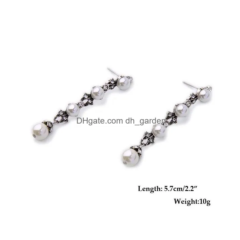 Dangle & Chandelier Elegant Vintage Pearl Pendant Dangle Earring For Women High Fashion Sier Plating Wedding Party Drop Jewelry Gift Dhi3H