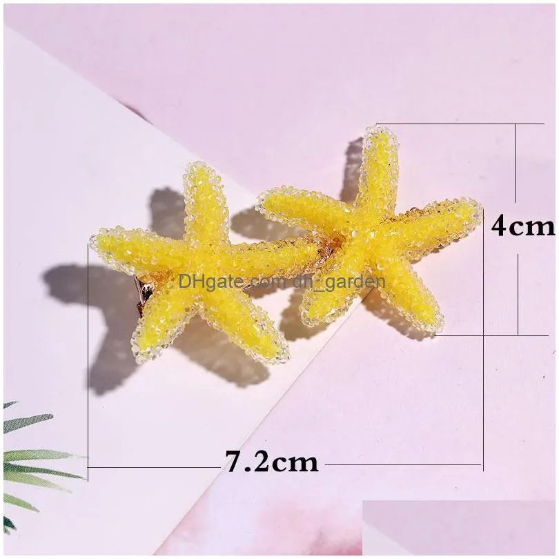 Hair Clips & Barrettes New Cute Starfish Rabbit Ear Hair Clip Ponytail For Women Girls Korea Style Accessories Crystal Eleg Dhgarden Dhjac